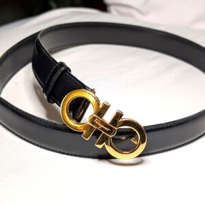 Salvatore Ferragamo Black Belt with Gold Buckle